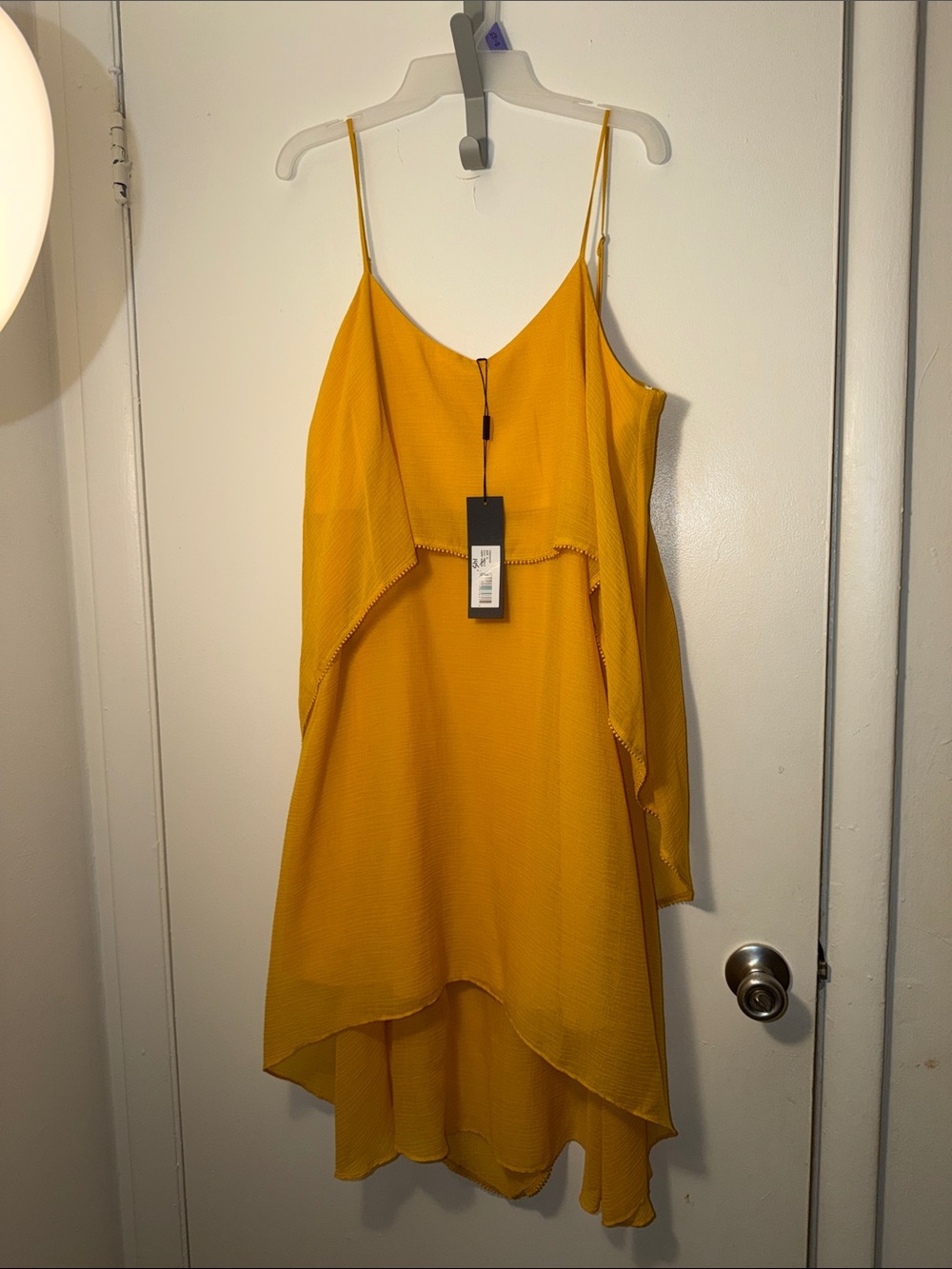 Halston Heritage Golden Yellow High-Low Spaghetti Strap Dress